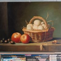 DIPINTO A MANO OLIO SU TAVOLOZZA NATURA MORTA.