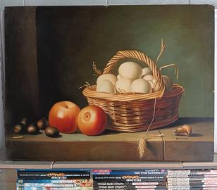 DIPINTO A MANO OLIO SU TAVOLOZZA NATURA MORTA.