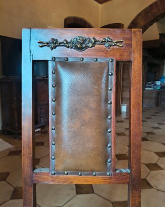 set sedie antiche con stemma intarsiato