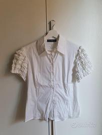 Camicia Bianca Donna con Maniche Arricciate