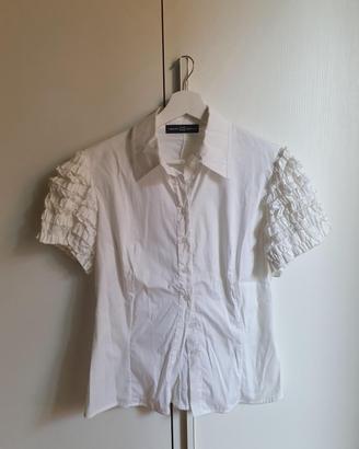 Camicia Bianca Donna con Maniche Arricciate