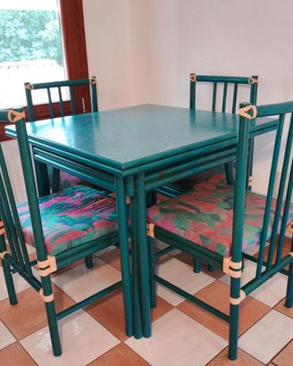 TAVOLO RATTAN ESTENSIBILE BAMBOO ARTIGIANALE SEDIE