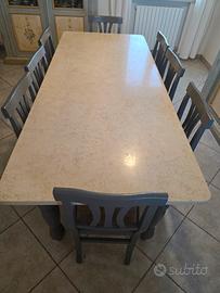TAVOLO CON PIANO IN MARMO E 8 SEDIE dim 210X90X78H