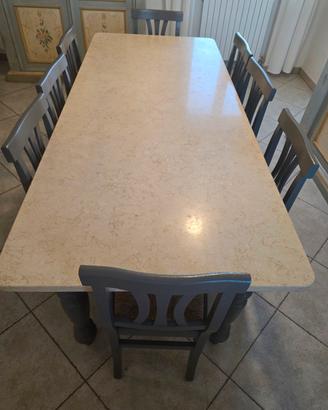 TAVOLO CON PIANO IN MARMO E 8 SEDIE dim 210X90X78H
