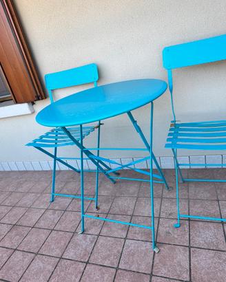Set TAVOLINO + 2 SEDIE AZZURRI in METALLO