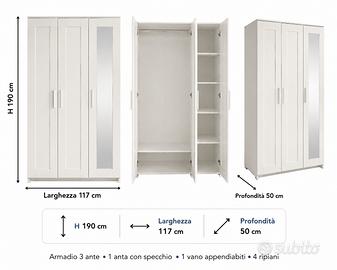 Armadio a 3 Ante  con specchio