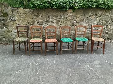 6 sedie rustiche in legno impagliate