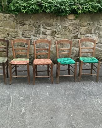 6 sedie rustiche in legno impagliate
