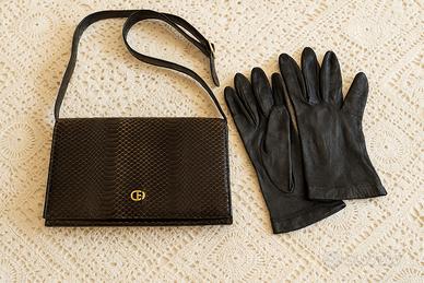 Borsa vintage in pelle vera di pitone+ guanti pell