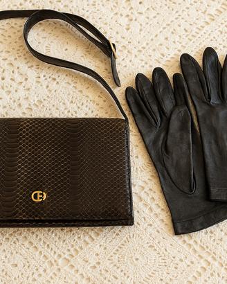 Borsa vintage in pelle vera di pitone+ guanti pell