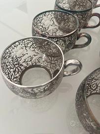 12 tazze vintage in vetro decorato argentate