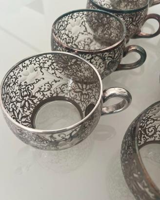 12 tazze vintage in vetro decorato argentate