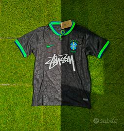 Maglia da calcio Stussy Brasil-Nera dettagli verdi