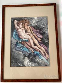 Quadro vintage firmato,  figurativo, incorniciato