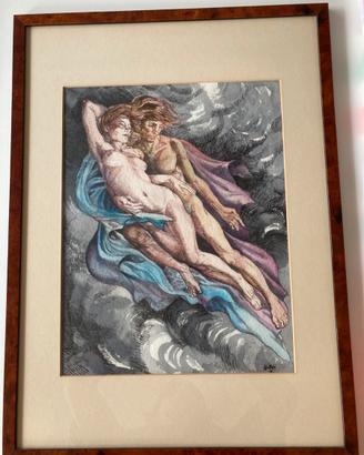 Quadro vintage firmato,  figurativo, incorniciato