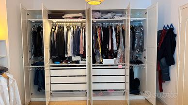 Armadio PAX bianco 6 ante con cassetti e luci LED