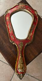 Specchio mano Vintage in legno decorato.