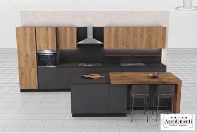 CUCINA LINEARE CON ISOLA+PIANO SNACK COMPONIBILE