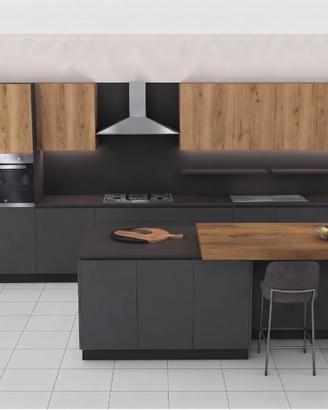 CUCINA LINEARE CON ISOLA+PIANO SNACK COMPONIBILE