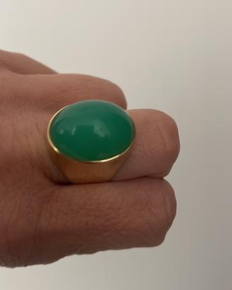Anello oro 585 14kt  crisoprasio cabochon  gr13,30