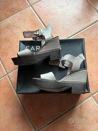 Sandali zeppa donna beige – pelle