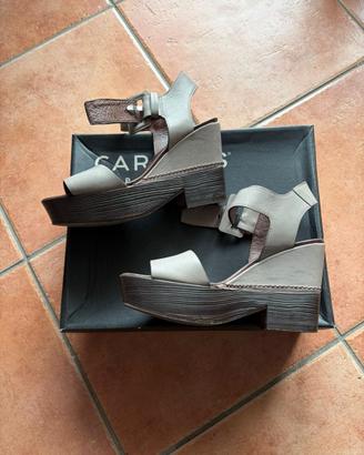 Sandali zeppa donna beige – pelle