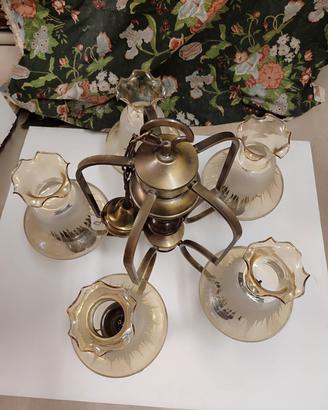 lampadario in vetro bronzato