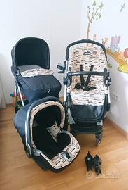Passeggino trio con navicella/culla al fianco lett