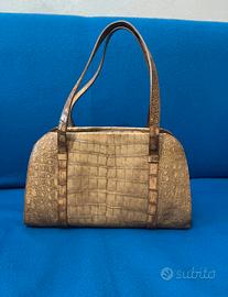 Borsa vintage in pelle stampata motivo coccodrillo