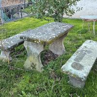 Tavolo e 2 Panche Pietra Antiche '900 1.5 m