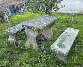 Tavolo e 2 Panche Pietra Antiche '900 1.5 m