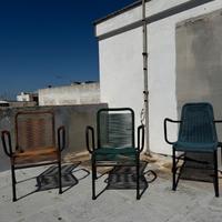 3 Vintage Sedie da giardino ferro spaghetti corda