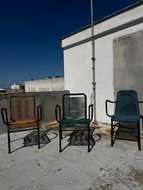 3 Vintage Sedie da giardino ferro spaghetti corda