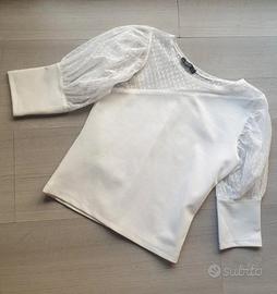 Maglia bimba bianca velo pois maniche pompose