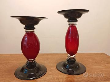 Due vasi portacandele in vetro di Murano