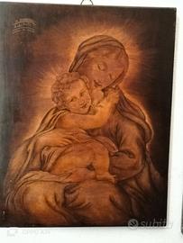 quadro intarsiato e dipinto in legno 