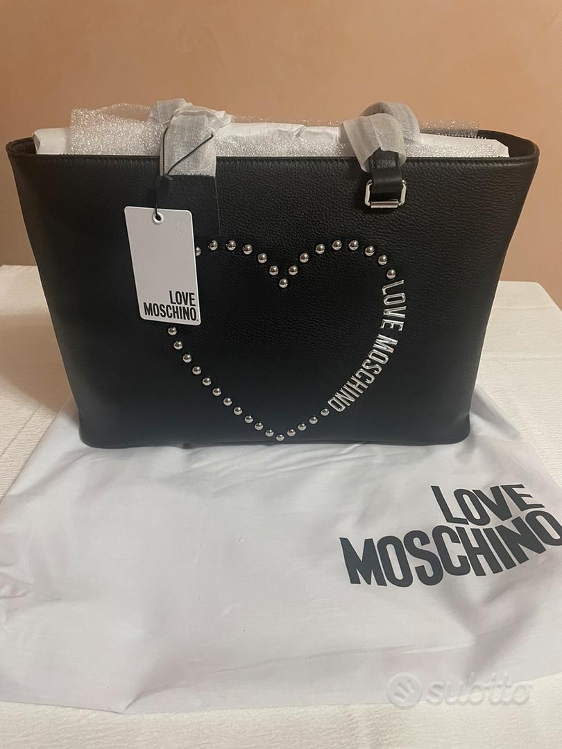 Love moschino borsa shopping nera cuore borchie Abbigliamento e