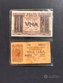 Lotto 2 Banconote Storiche da 1 Lira (1939 e 1944)