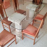 Tavolo di cristallo con base di capitello 