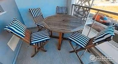 TAVOLO TEAK + 4 SEDIE CON CUSCINERIA