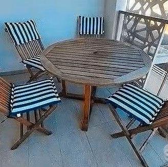 TAVOLO TEAK + 4 SEDIE CON CUSCINERIA