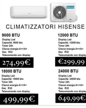 Condizionatore hisense 9000, 12000, 18000 e 24000
