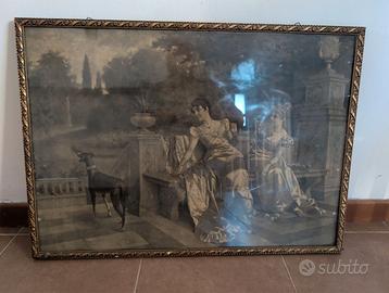 Quadro con stampa d'epoca e grande cornice dorata 