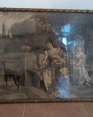 Quadro con stampa d'epoca e grande cornice dorata 