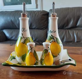 Set Olio, Aceto, Sale e Pepe in Ceramica di Bassan