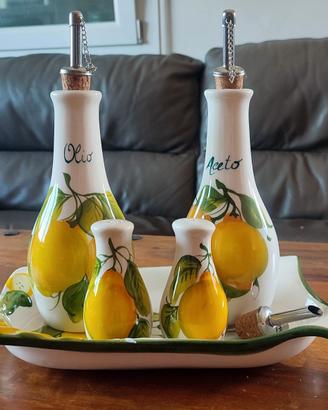 Set Olio, Aceto, Sale e Pepe in Ceramica di Bassan