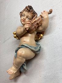 Scultura angelo legno dipinto