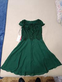 Vestito abito jj's house da damigella verde scuro,