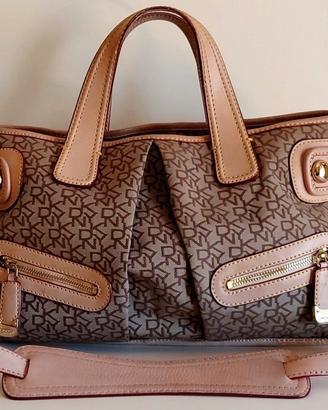 Originale DKNY,borsa tracolla pelle/tessuto logato