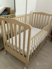 Lettino con sbarre 70x130 con materasso come nuovo